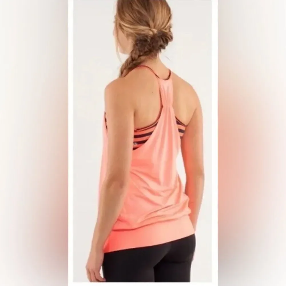 Lululemon No Limits coral/navy stripes attached bra tank top sz 6